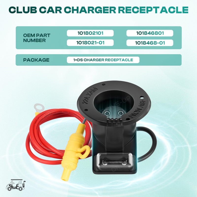 Drive-up Club Car 48V Charger Receptacle with Fuse Assembly for 2000-Up Electric Golf Cart, Club Car DS Charging Port OEM 101802101 101846801 - Image 2